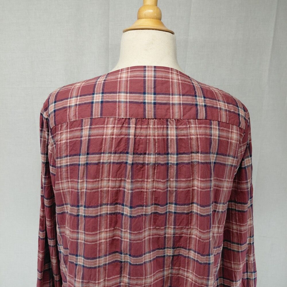 Madewell Stratfield Plaid V-Neck LS Button-Down Shirt Pink Size Large - Picture 4 of 8